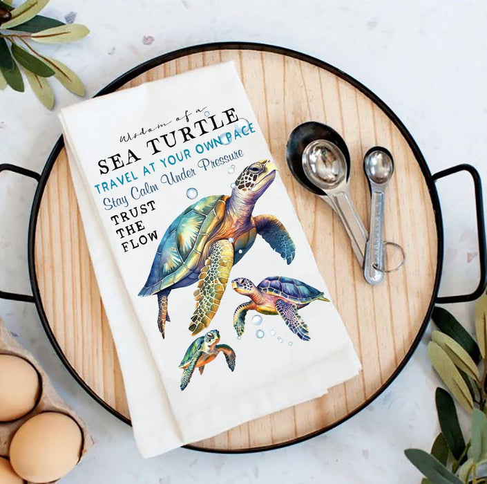 Coastal Sea Turtle Wisdom Ocean Flour Sack Tea Towel