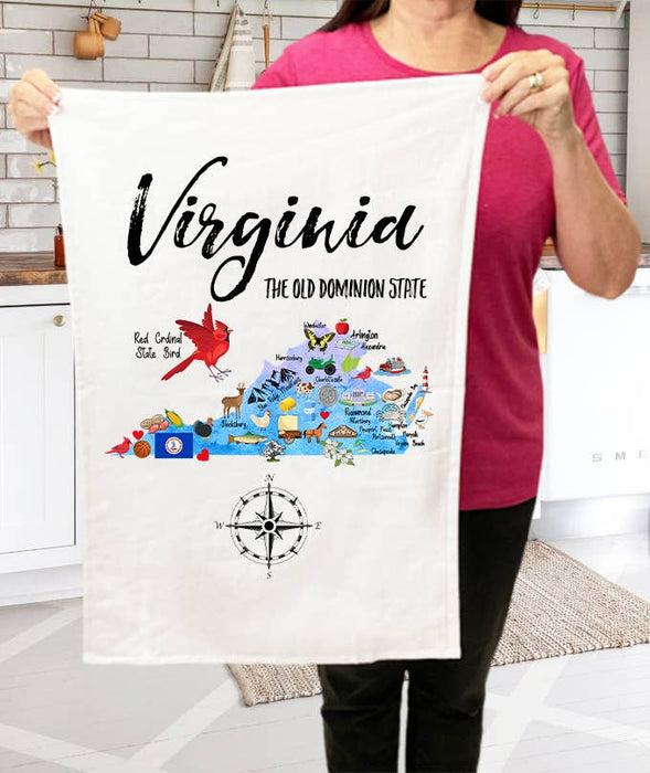 Virginia State Map Souvenir Kitchen Terry Cloth Towel