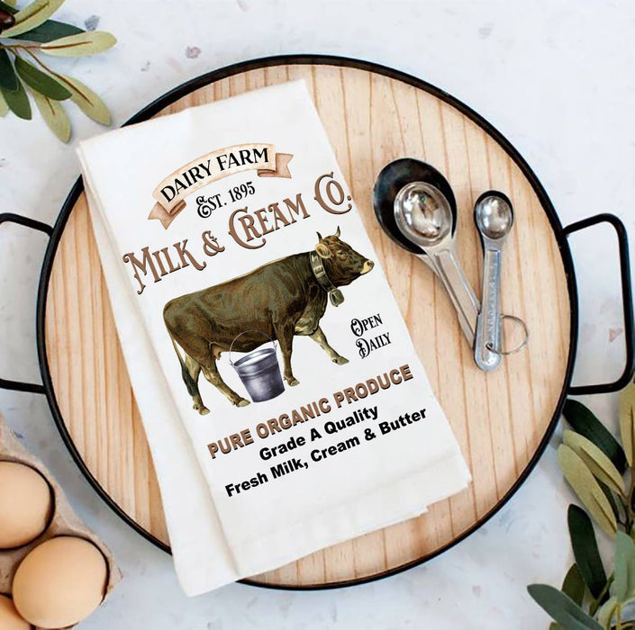 Dairy Farm Milk Cream Cow Flour Sack Tea Towel