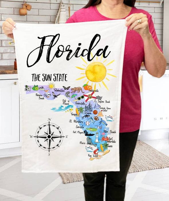 Florida State Map Souvenir Kitchen Terry Cloth Towels