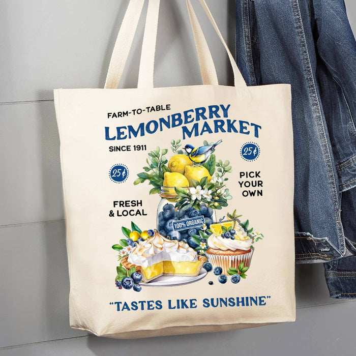 Lemon Berry Market Farm to Table 12 oz Canvas Tote Bag
