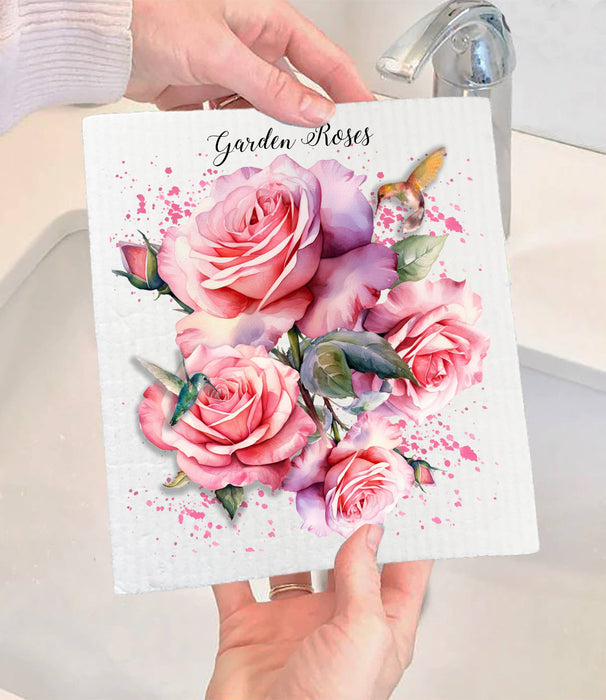 Spring Garden Roses Flowers SWEDISH DISH CLOTH