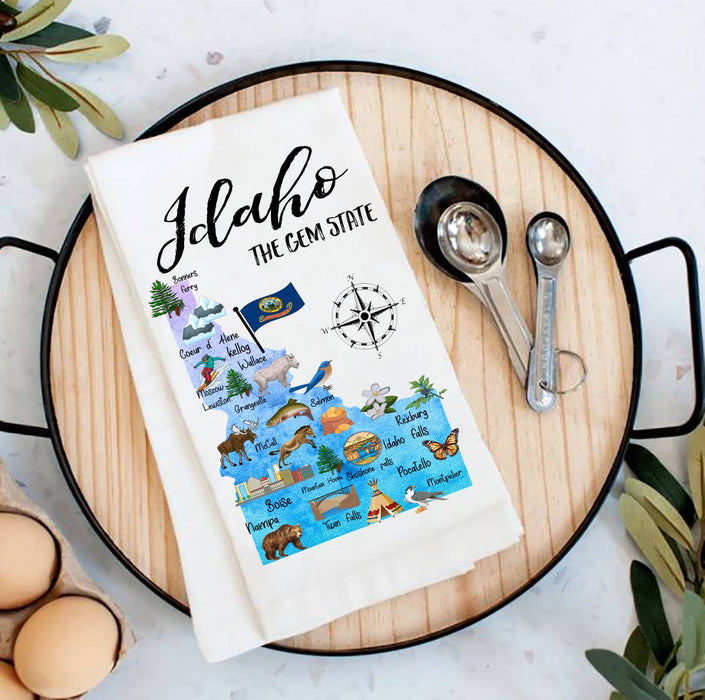 Idaho State Map Souvenir Flour Sack Tea Towel