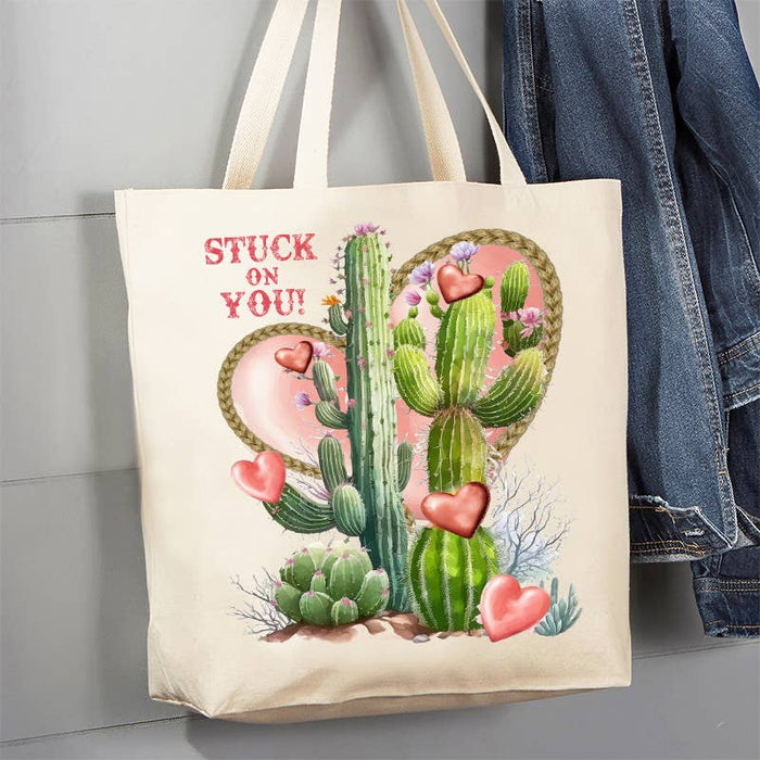 Valentine Western Saguaro Cactus 12 oz Canvas Tote Bag