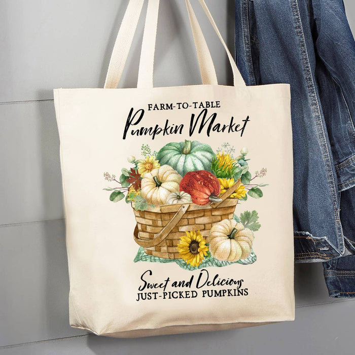 Autumn Fall Pumpkin Market Baskets 12 oz Canvas Tote Bag