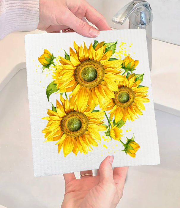 Spring Summer Yellow Sunflowers SWEDISH DISH CLOTH