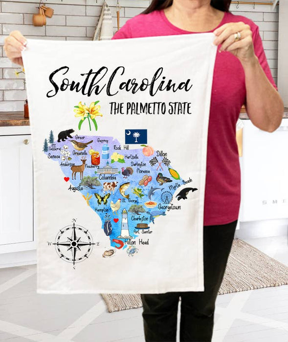 South Carolina State Map Souvenir Kitchen Terry Cloth Towel