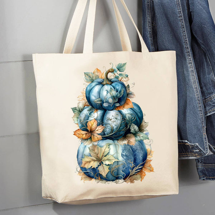 Fall Autumn Stacked Blue Pumpkins 12 oz Canvas Tote Bag