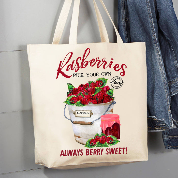 Country Farm Rasberry Fruit 12 oz Canvas Tote Bag