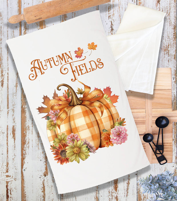 Autumn Harvest Checkered Pumpkins Terry Cloth Towel