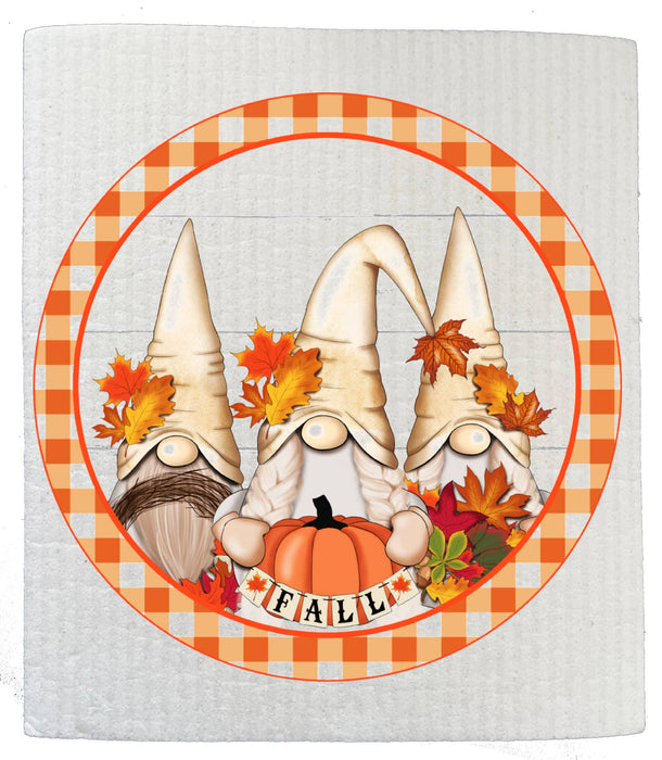Fall Autumn Gnome Pumpkins SWEDISH DISH CLOTH