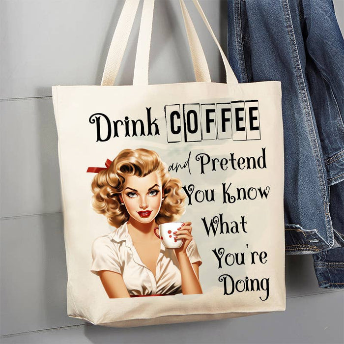 Drink Coffee Retro Housewife Funny 12 oz Canvas Tote Bag