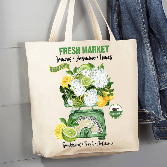 Fresh market Lemons Jasmine Limes 12 oz Canvas Tote Bag