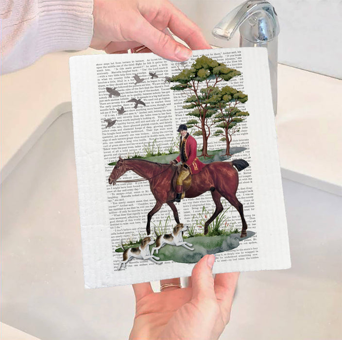 Vintage Fox Hunting Horses SWEDISH DISH CLOTH
