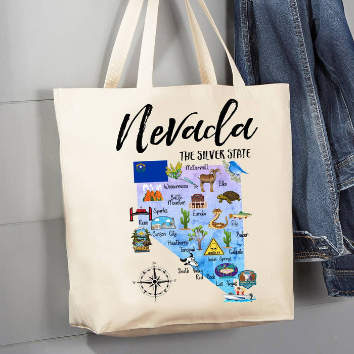 Nevada State Map Souvenir 12 oz Canvas Tote Bag