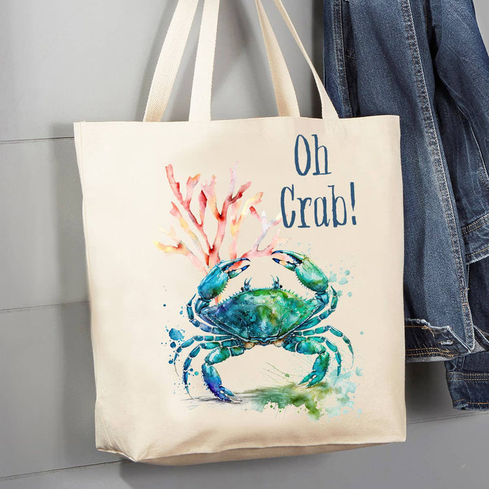 Coastal Beach Oh Crab Blue Crab 12 oz Canvas Tote Bag