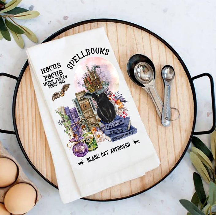 Halloween Hocus Pocus Spellbooks Flour Sack Tea Towel