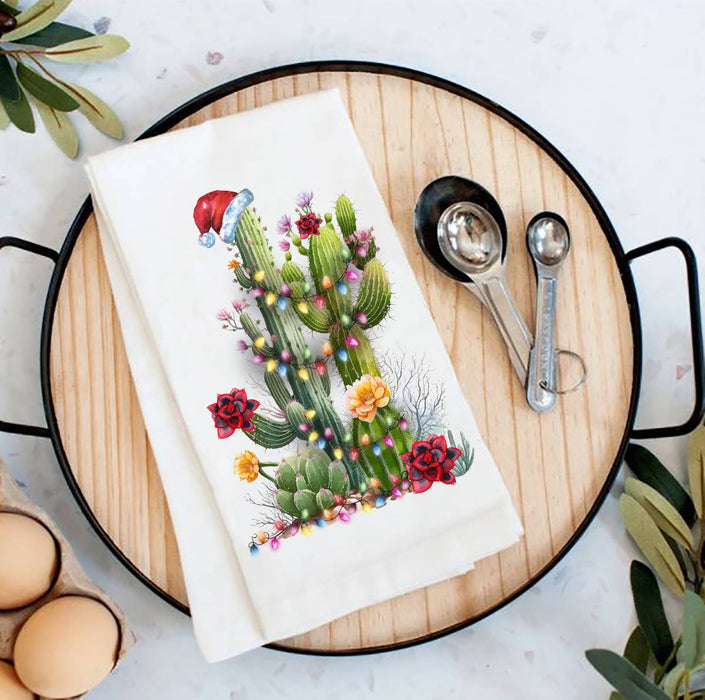 Christmas Saguaro Cactus Western Flour Sack Tea Towel