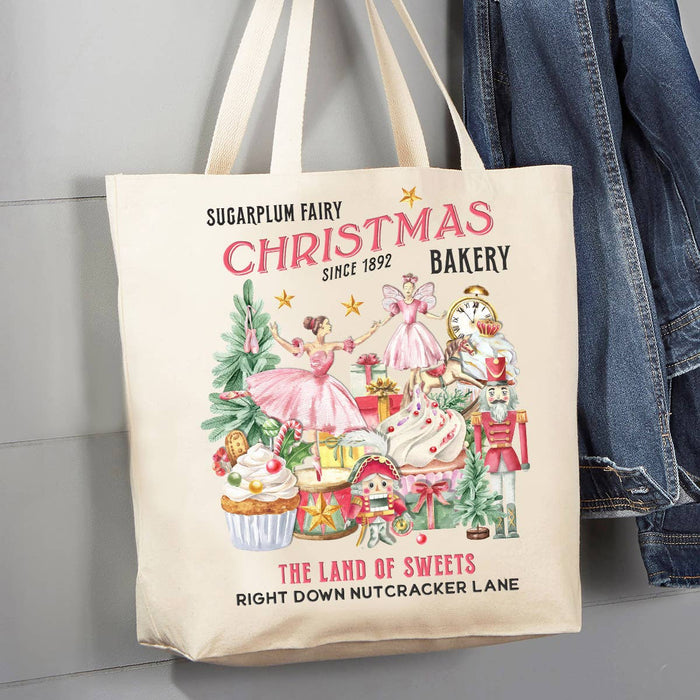 Christmas Pink Sugar Plum Bakery 12 oz Canvas Tote Bag
