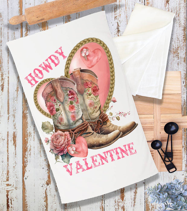 Howdy Valentine Cowboy Boots Terry Cloth Towel