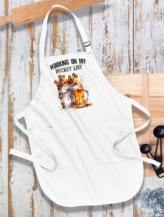 Working on Bucket List Beer Funny Kitchen Cotton Apron