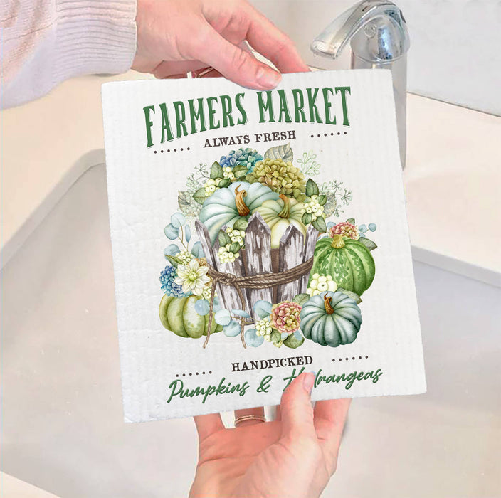 Autumn Fall Farmers Market Hydrangeas SWEDISH DISH CLOTH