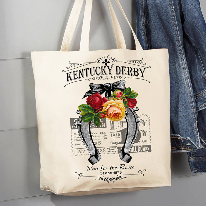 Kentucky Derby Horse Shoe Roses 12 oz Canvas Tote Bag