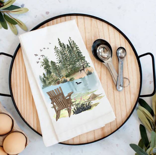 Andirondacks Chairs Lake Mountains Cotton Tea Towels