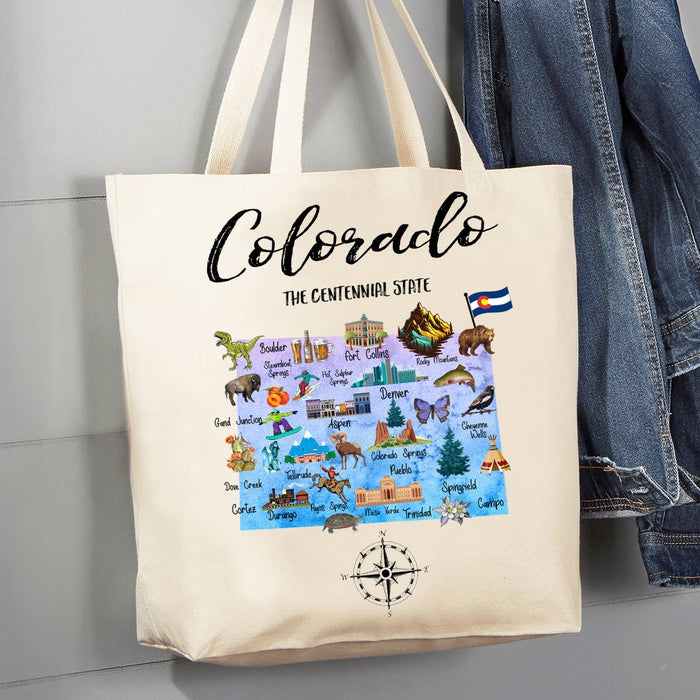 Colorado State Map Souvenir 12 oz Canvas Tote Bag