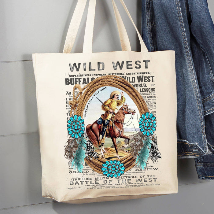 Wild West Buffalo Bill Western 12 oz Canvas Tote Bag