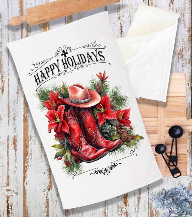 Christmas Red Cowboy Boots Western Terry Cloth Towel
