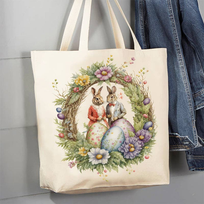 Easter Vintage Victorain Bunnies 12 oz Canvas Tote Bag