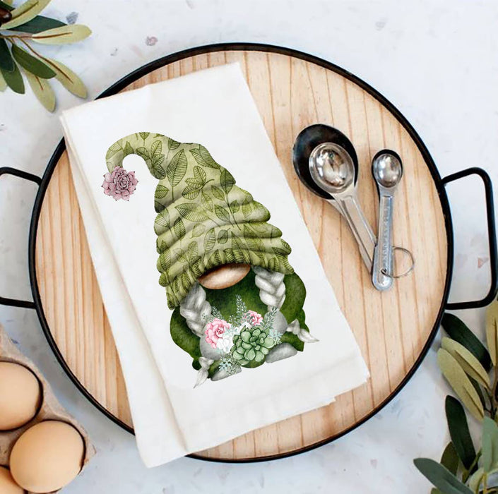 Succulent Desert Green Gnome Flour Sack Tea Towel