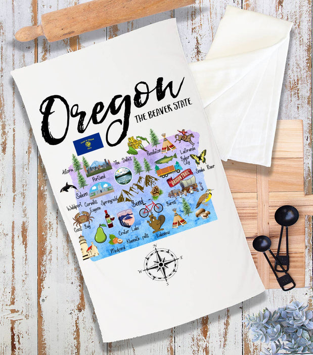 Oregon State Map Souvenir Terry Cloth Towel