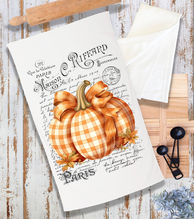Fall Autumn French Checkered Pumpkins Terry Cloth Towel