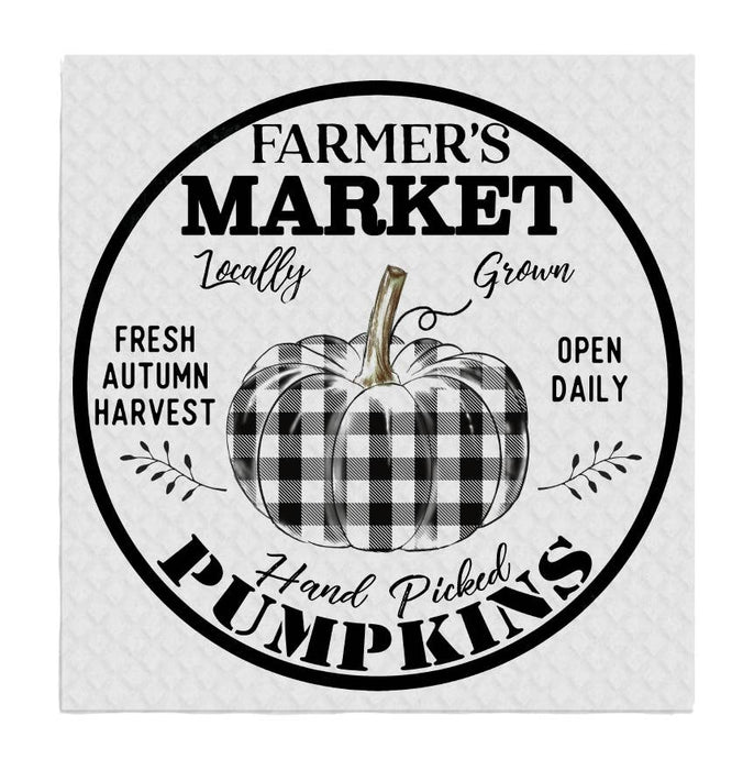 Fall Autumn Farmer Plaid Pumpkin SWEDISH DISH CLOTH