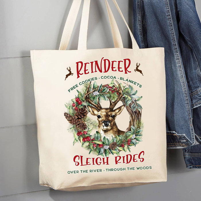 Christmas Reindeer Sleigh Rides 12 oz Canvas Tote Bag