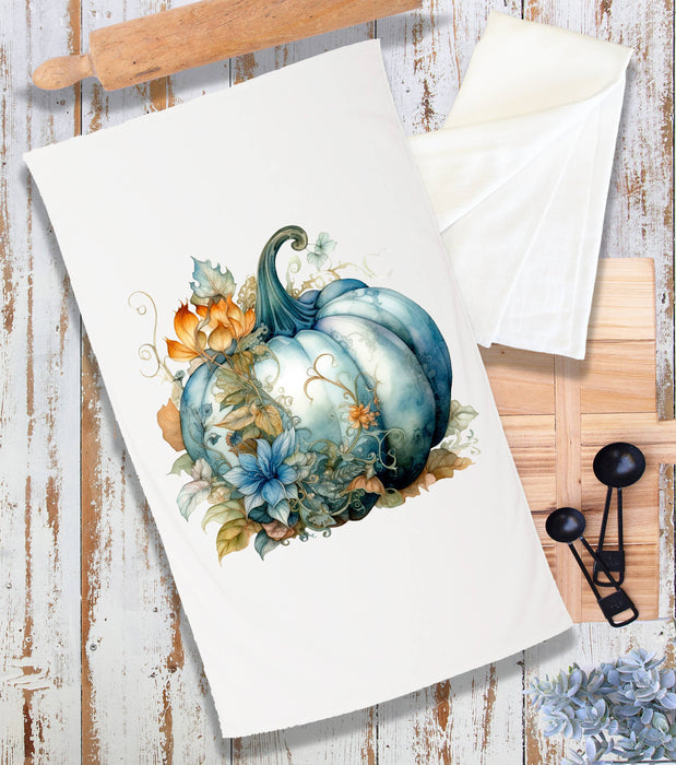 Fall Autumn Blue Pumpkin Flowers Terry Cloth Towel