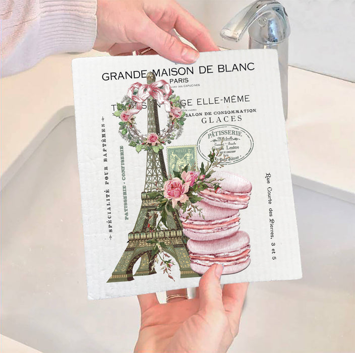 Vintage Paris France Pink Macarons Swedish Dish Cloth