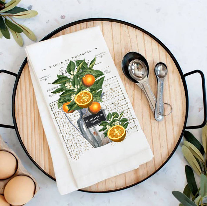 Vintage Orange Blossoms Cottage Cotton Tea Towels