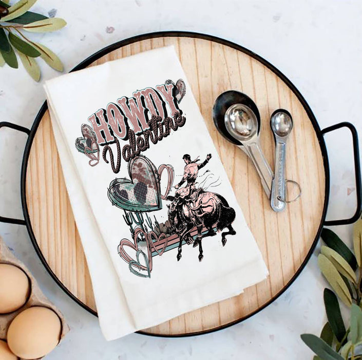 Howdy Valentine Western Cowboy Flour Sack Tea Towel