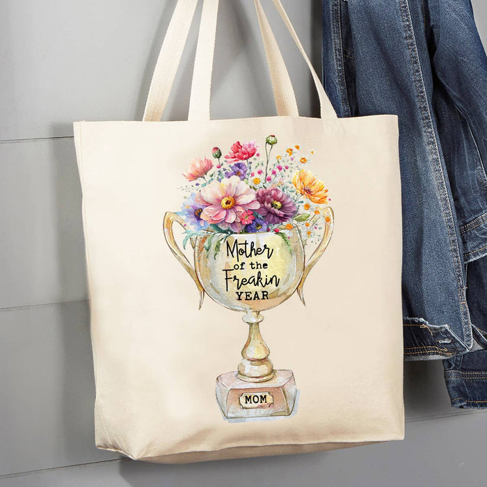 Mom Mother of the Freakin Year Award 12 oz Cotton Tote Bag