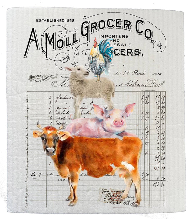 Vintage Farm Animals Grocers Kitchen SWEDISH DISH CLOTH