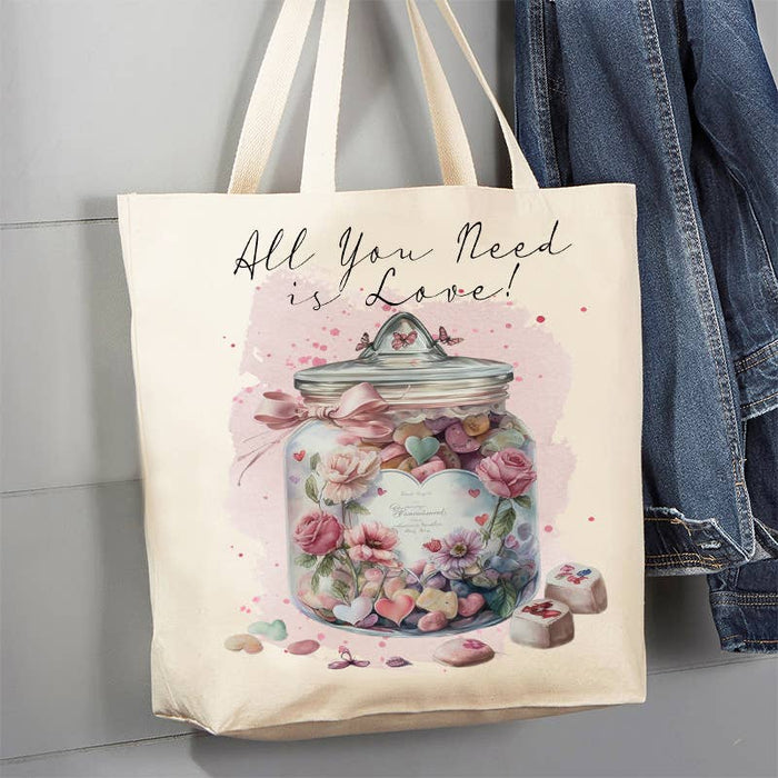 Valentine Candy Jar Need Love 12 oz Canvas Tote Bag