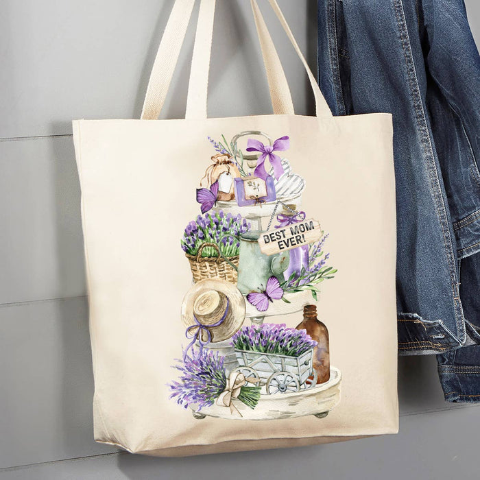 Mom Mother Best Ever Garden Lavender 12 oz Cotton Tote Bag