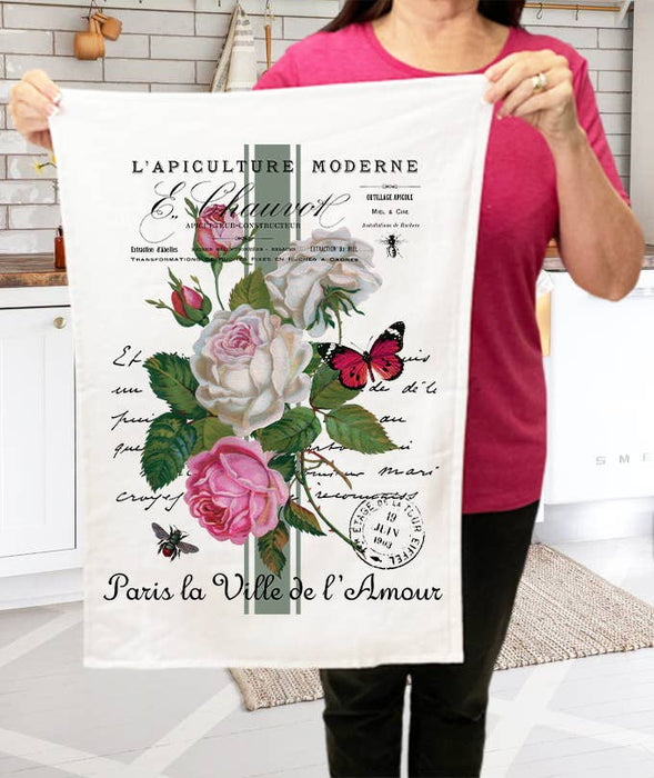 Vintage French Roses Butterfly Terry Cloth Towels