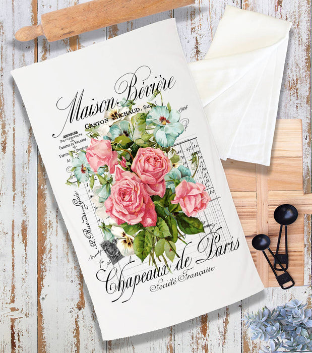 Vintage French Garden Roses Paris Terry Cloth Towel