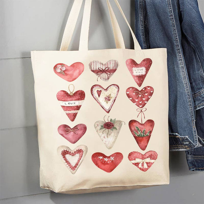 Valentine Farmhouse Country Hearts 12 oz Canvas Tote Bag