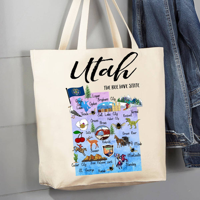 Utah State Map Souvenir 12 oz Canvas Tote Bag