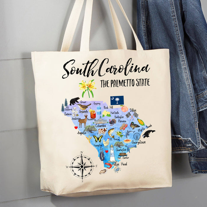 South Carolina State Map Souvenir 12 oz Canvas Tote Bag